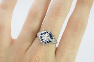 VINTAGE OLD EUROPEAN CUT DIAMOND AND SAPPHIRE RING - SinCityFinds Jewelry