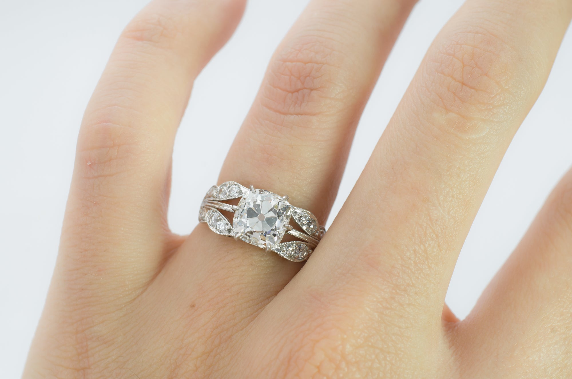 EDWARDIAN STYLE LEAF SHAPED PLATINUM SEMI MOUNT - SinCityFinds Jewelry