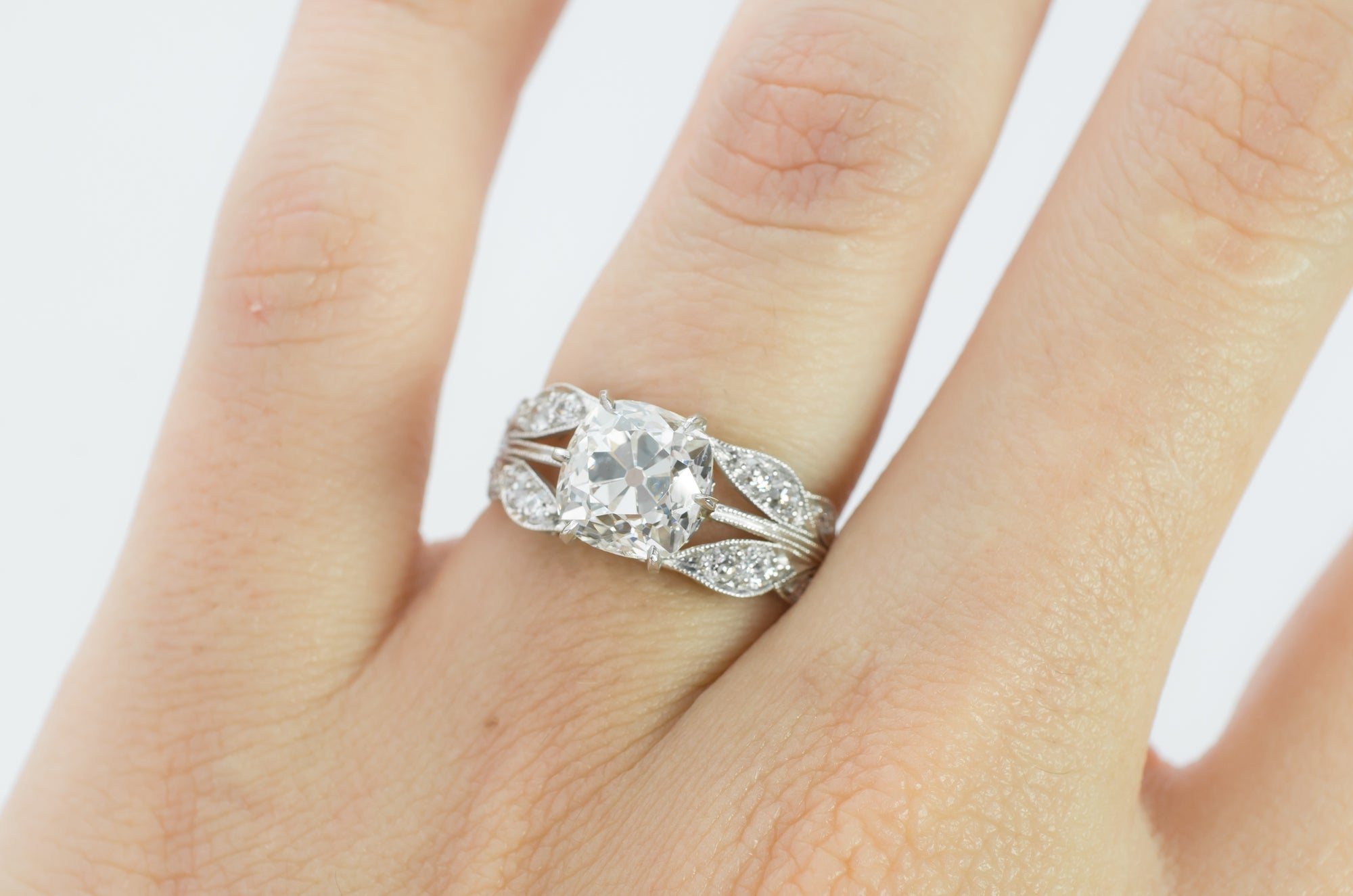 EDWARDIAN STYLE LEAF SHAPED PLATINUM SEMI MOUNT - SinCityFinds Jewelry