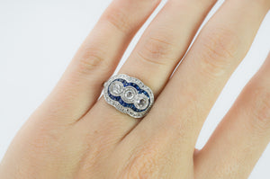 ROSE CUT DIAMOND AND SAPPHIRE DOUBLE HALO RING - SinCityFinds Jewelry