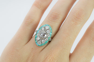 TURQUOISE AND DIAMOND ART DECO STYLE RING - SinCityFinds Jewelry