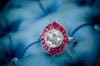 ROSE CUT  MOISSANITE AND FRENCH CUT RUBY TARGET STYLE RING - SinCityFinds Jewelry