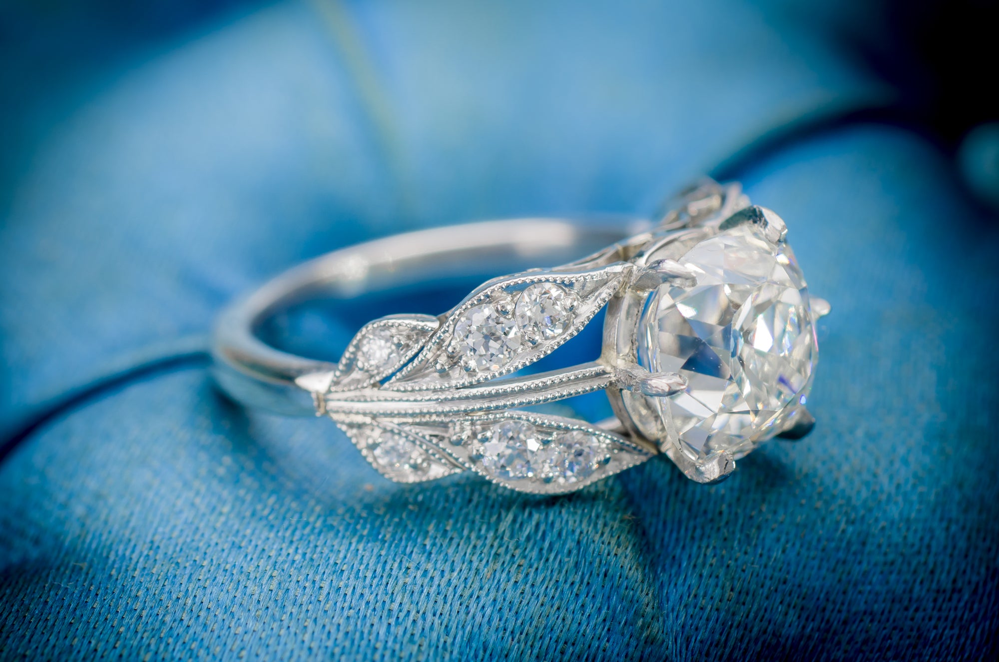 EDWARDIAN STYLE LEAF SHAPED PLATINUM SEMI MOUNT - SinCityFinds Jewelry