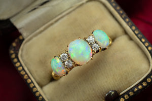 ANTIQUE THREE OPAL AND DIAMOND RING IN 18K - SinCityFinds Jewelry