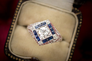 VINTAGE OLD EUROPEAN CUT DIAMOND AND SAPPHIRE RING - SinCityFinds Jewelry