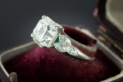 3.78CT VINTAGE ASSCHER CUT DIAMOND ART DECO ENGAGEMENT RING - SinCityFinds Jewelry