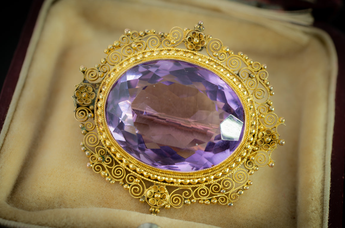 21.20CT ANTIQUE AMETHYST BROOCH - SinCityFinds Jewelry