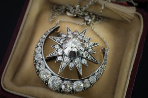 4.5CTW OLD CUT DIAMOND STAR AND CRESCENT NECKLACE - SinCityFinds Jewelry