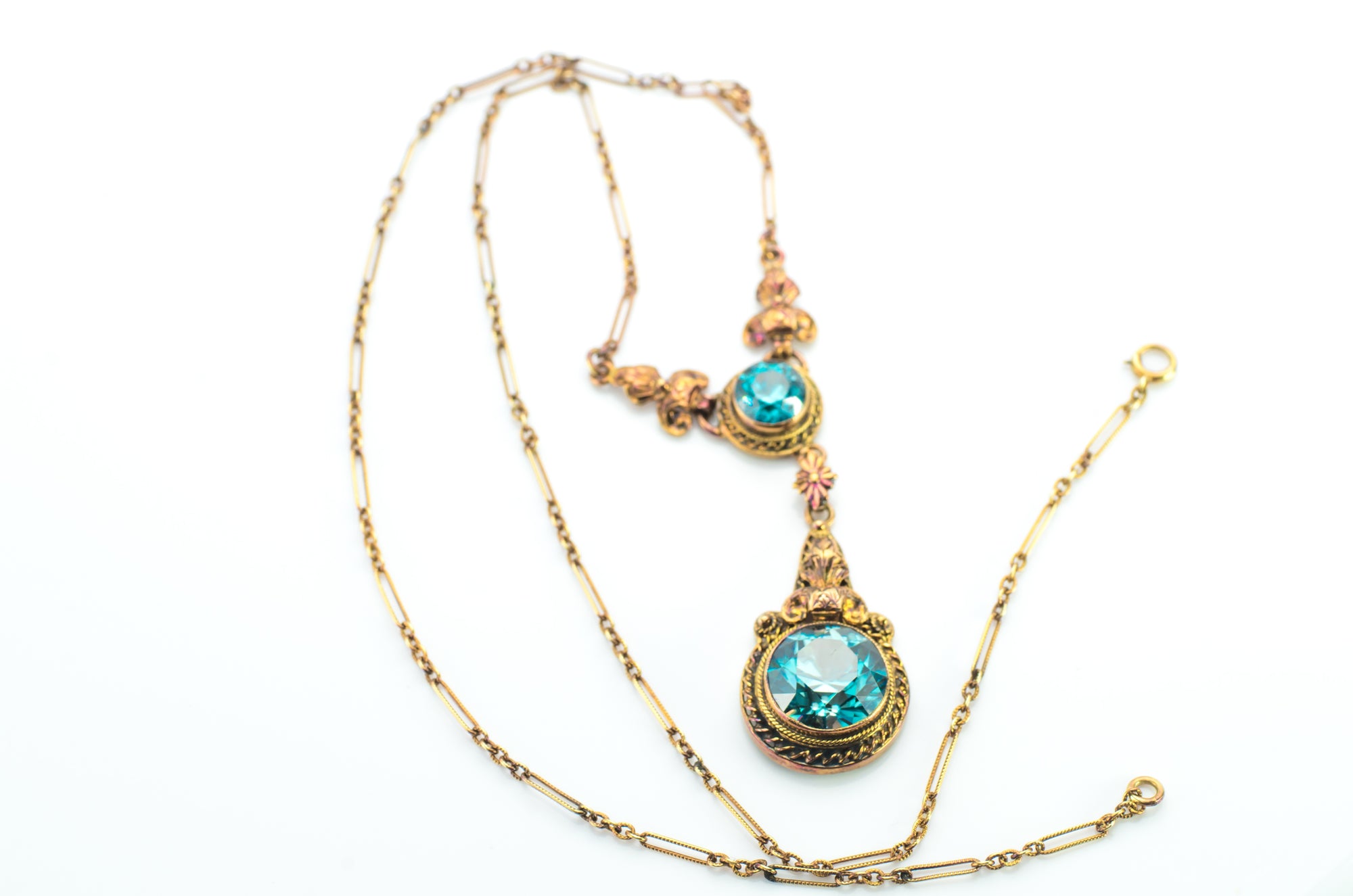 14K GOLD ZIRCON NOUVEAU NECKLACE - SinCityFinds Jewelry
