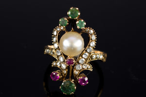 MIXED GEM AND ROSE CUT DIAMOND COCKTAIL RING - SinCityFinds Jewelry