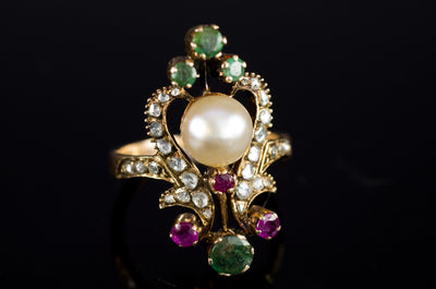 MIXED GEM AND ROSE CUT DIAMOND COCKTAIL RING - SinCityFinds Jewelry