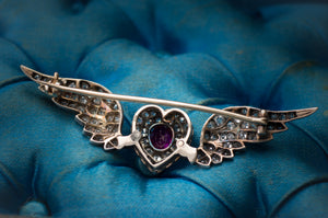 BURMA RUBY AND DIAMOND WINGED BROOCH - SinCityFinds Jewelry