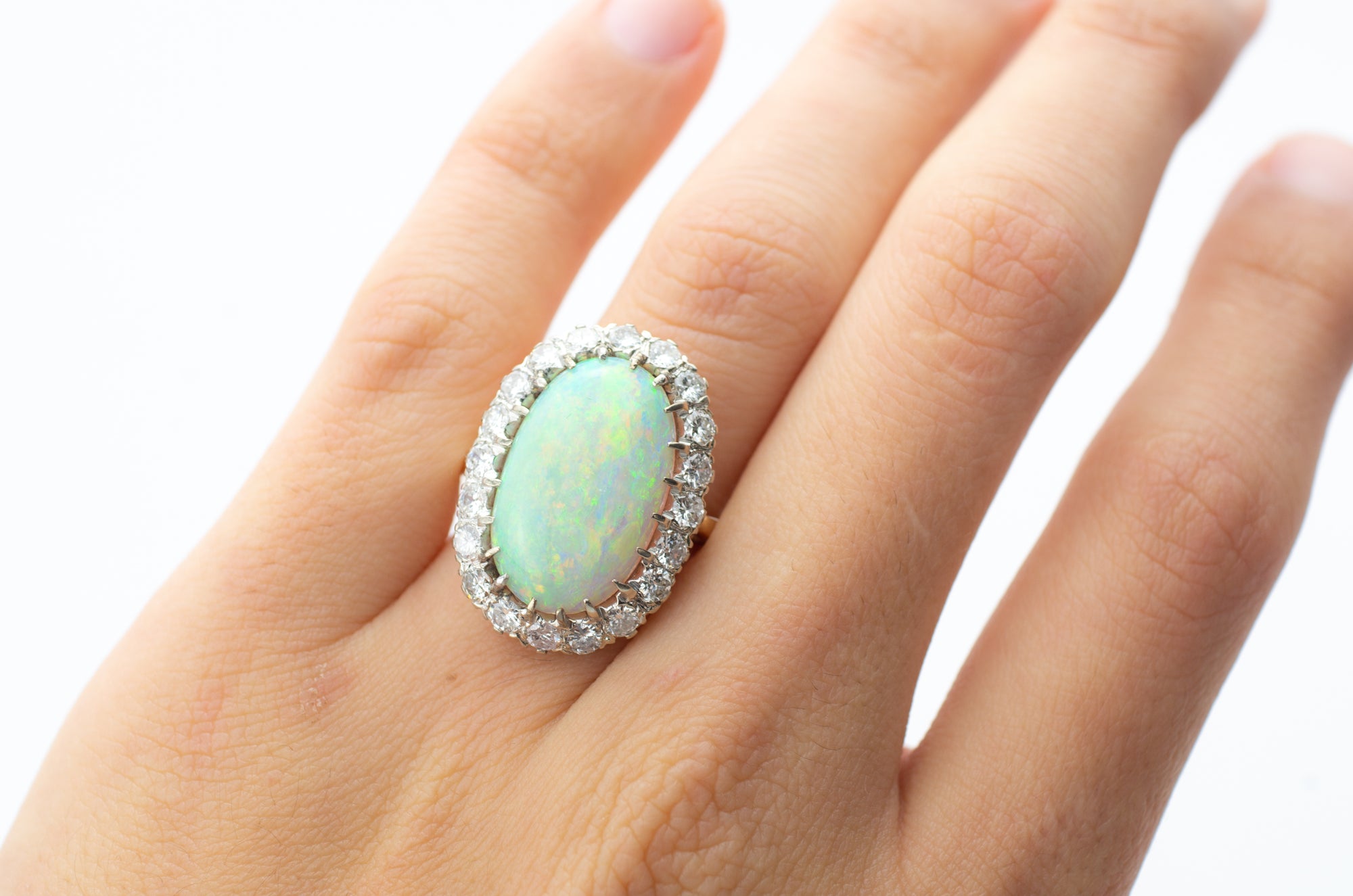 LARGE OPAL AND DIAMOND HALO RING - SinCityFinds Jewelry