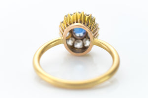 SAPPHIRE AND OLD MINE CUT DIAMOND HALO RING - SinCityFinds Jewelry