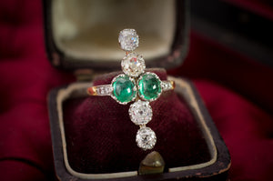 CABOCHON EMERALD AND MINE CUT DIAMOND RING - SinCityFinds Jewelry