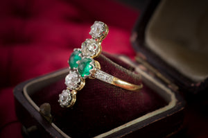 CABOCHON EMERALD AND MINE CUT DIAMOND RING - SinCityFinds Jewelry