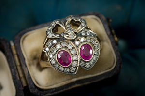 RUBY AND DIAMOND TWIN HEARTS RING - SinCityFinds Jewelry