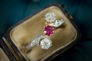 BELLE EPOQUE FRENCH DIAMOND AND RUBY RING - SinCityFinds Jewelry