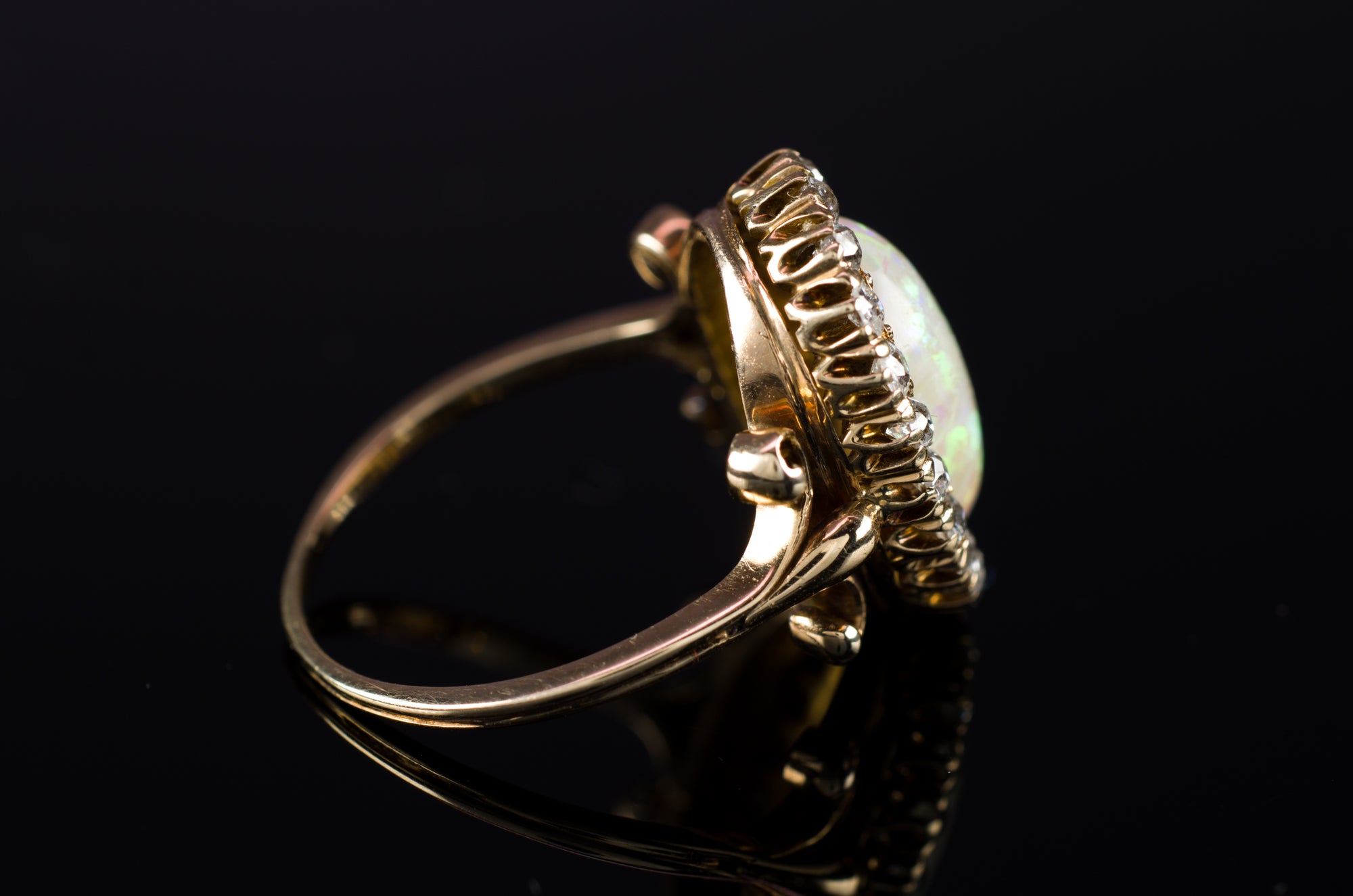 OPAL AND OLD CUT DIAMOND HALO RING - SinCityFinds Jewelry