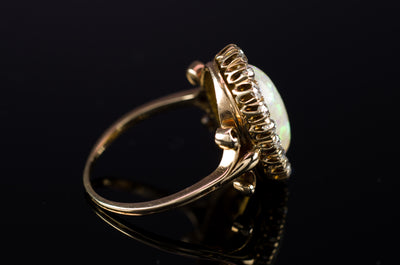 OPAL AND OLD CUT DIAMOND HALO RING - SinCityFinds Jewelry