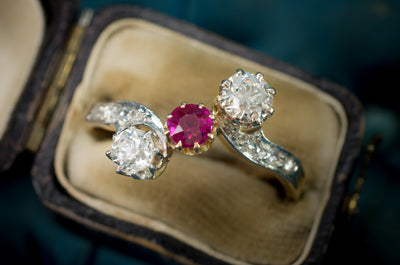 BELLE EPOQUE FRENCH DIAMOND AND RUBY RING - SinCityFinds Jewelry