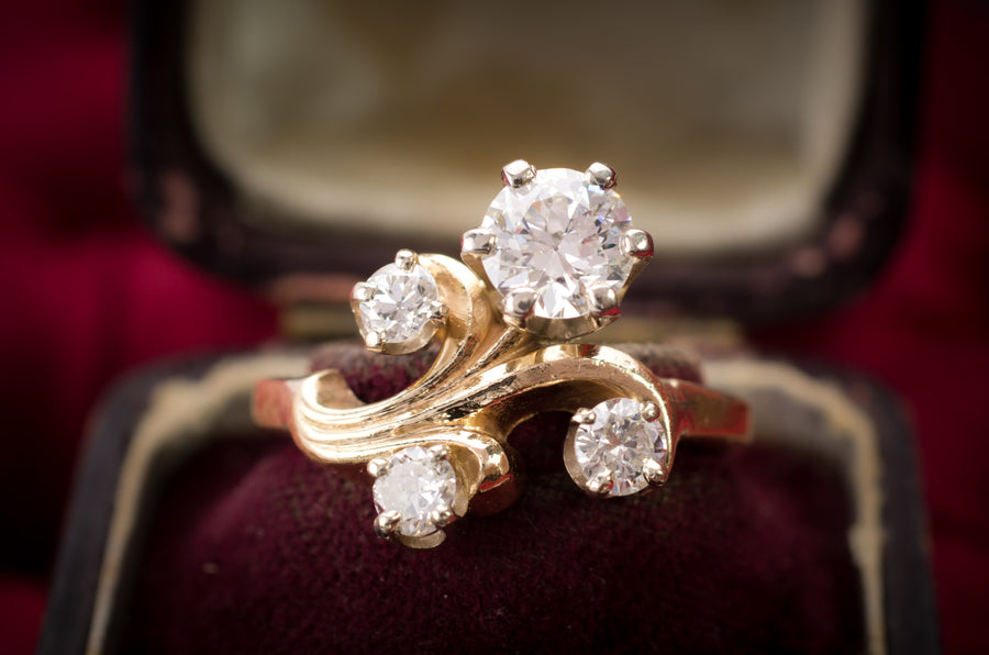 RETRO 1CTW RING WITH TRANSITIONAL CUT CENTER - SinCityFinds Jewelry