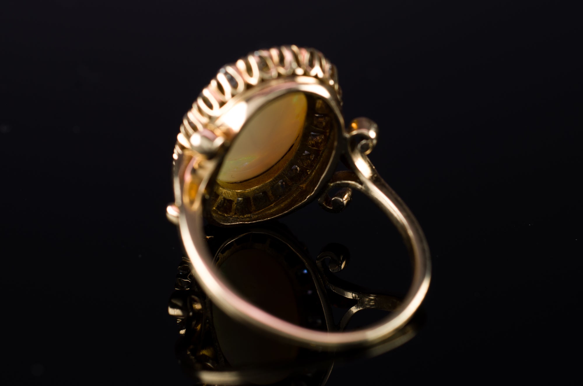 OPAL AND OLD CUT DIAMOND HALO RING - SinCityFinds Jewelry
