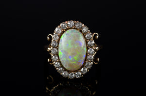 OPAL AND OLD CUT DIAMOND HALO RING - SinCityFinds Jewelry