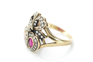 RUBY AND DIAMOND TWIN HEARTS RING - SinCityFinds Jewelry