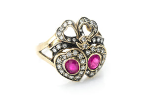 RUBY AND DIAMOND TWIN HEARTS RING - SinCityFinds Jewelry