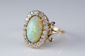 OPAL AND OLD CUT DIAMOND HALO RING - SinCityFinds Jewelry