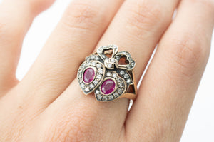 RUBY AND DIAMOND TWIN HEARTS RING - SinCityFinds Jewelry