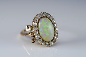 OPAL AND OLD CUT DIAMOND HALO RING - SinCityFinds Jewelry