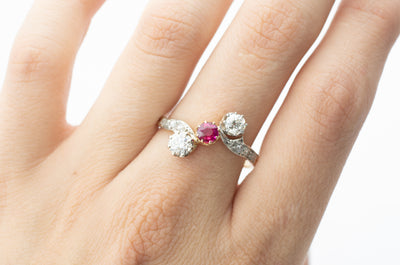 BELLE EPOQUE FRENCH DIAMOND AND RUBY RING - SinCityFinds Jewelry