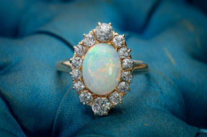 ANTIQUE OPAL AND OLD EUROPEAN CUT DIAMOND RING - SinCityFinds Jewelry