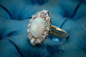 ANTIQUE OPAL AND OLD EUROPEAN CUT DIAMOND RING - SinCityFinds Jewelry