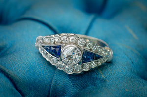 OLD EUROPEAN CUT AND NATURAL SAPPHIRE RING - SinCityFinds Jewelry