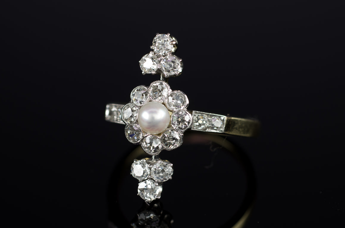 EDWARDIAN DIAMOND AND PEARL MIXED METALs RING - SinCityFinds Jewelry