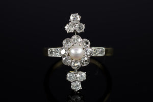 EDWARDIAN DIAMOND AND PEARL MIXED METALs RING - SinCityFinds Jewelry