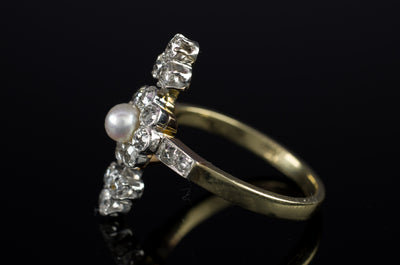 EDWARDIAN DIAMOND AND PEARL MIXED METALs RING - SinCityFinds Jewelry