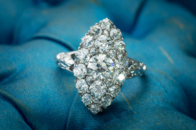 2.44CTW OLD EUROPEAN CUT DIAMOND NAVETTE STYLE RING - SinCityFinds Jewelry