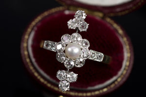 EDWARDIAN DIAMOND AND PEARL MIXED METALs RING - SinCityFinds Jewelry