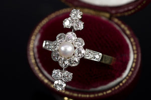 EDWARDIAN DIAMOND AND PEARL MIXED METALs RING - SinCityFinds Jewelry