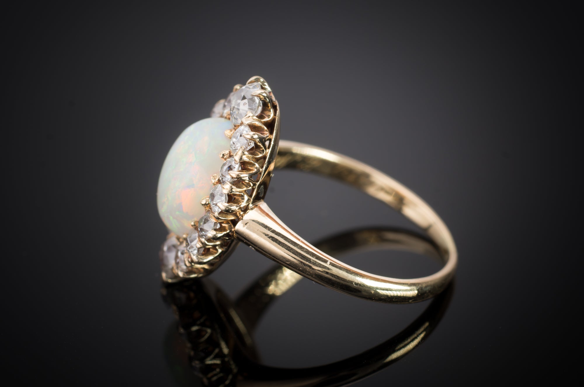 ANTIQUE OPAL AND OLD EUROPEAN CUT DIAMOND RING - SinCityFinds Jewelry
