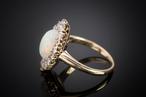 ANTIQUE OPAL AND OLD EUROPEAN CUT DIAMOND RING - SinCityFinds Jewelry