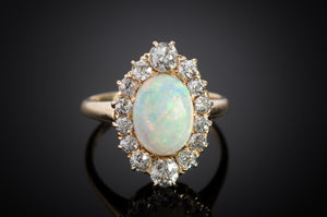 ANTIQUE OPAL AND OLD EUROPEAN CUT DIAMOND RING - SinCityFinds Jewelry