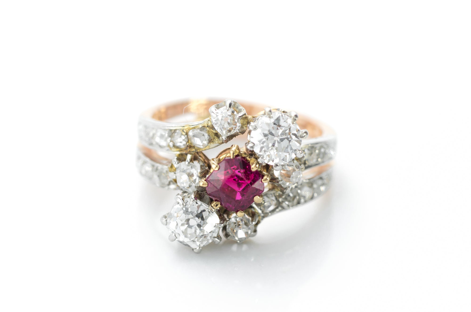 ANTIQUE NATURAL RUBY AND OLD CUT DIAMOND RING - SinCityFinds Jewelry
