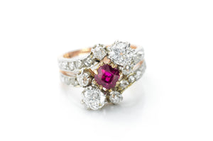 ANTIQUE NATURAL RUBY AND OLD CUT DIAMOND RING - SinCityFinds Jewelry