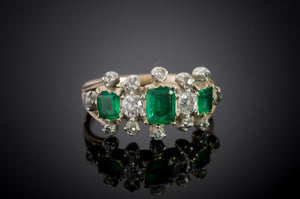 ANTIQUE EMERALD AND DIAMOND HALF HOOP BAND - SinCityFinds Jewelry