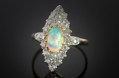 1.85CTW OPAL AND OLD CUT DIAMOND NAVETTE - SinCityFinds Jewelry